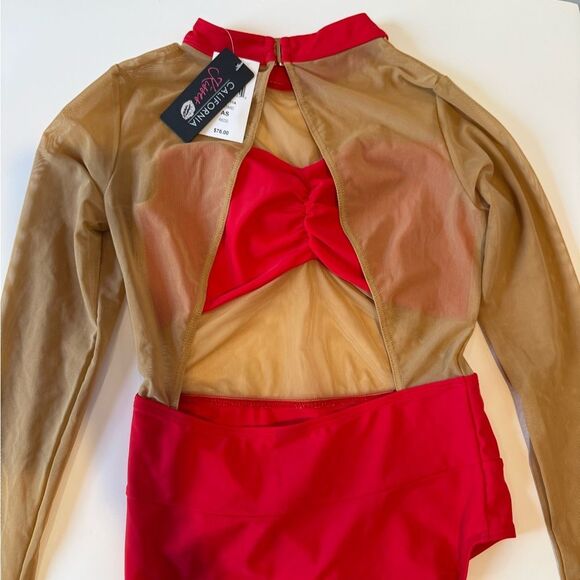 Kiss Red and Tan Women Swim One Piece - Picture 2 of 7